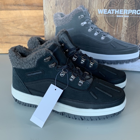 NIB Men’s Weatherproof Landon Boot Grey Black Leather Memory Foam - Picture 3 of 5